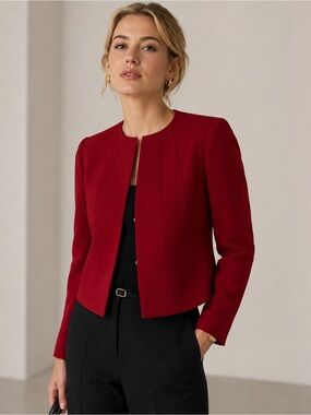 Hugo Boss Deep Red Cropped Blazer Size 2 Gold Hardware Tailored Career Jacket